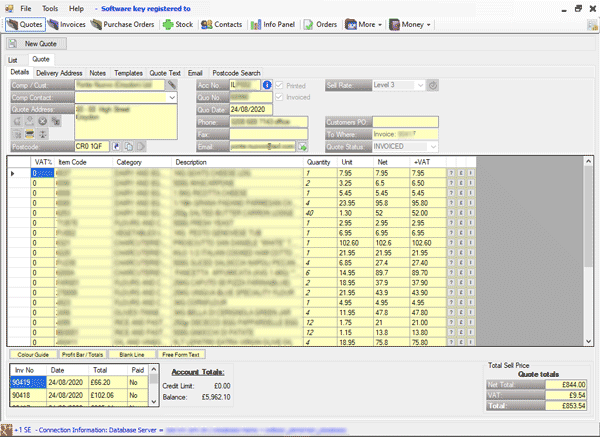 Quote, invoice and stock control