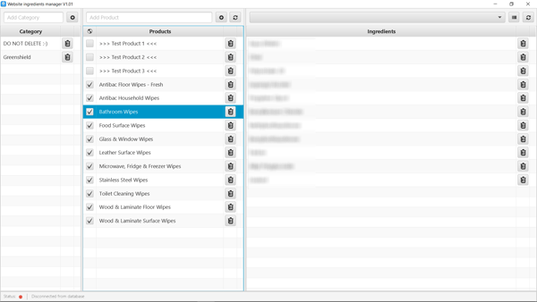 Website ingredients manager